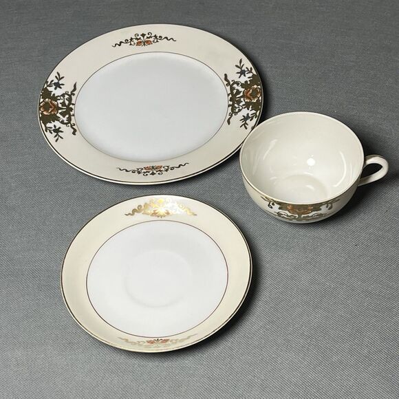 Noritake China Teacup Saucer Luncheon Plate #42200 Floral Gold Embossed - Picture 6 of 15